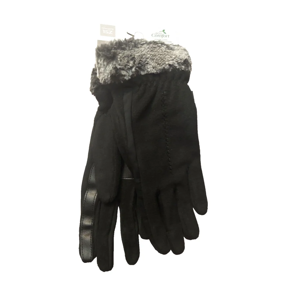 Isotoner Signature Black Fleece Gloves Faux-Fur Cuffs Sz One Size NWT